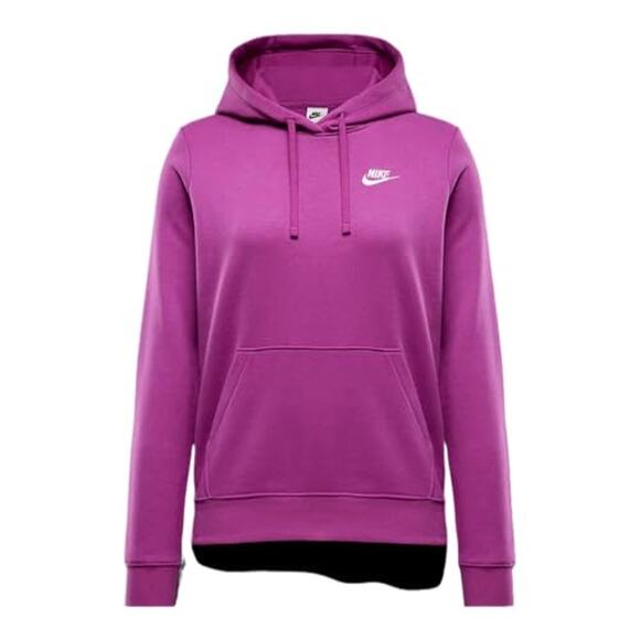 NWT Nike Women's Club Fleece Pullover Hoodie, Hot Fuchsia/White, Size Small - Picture 1 of 3